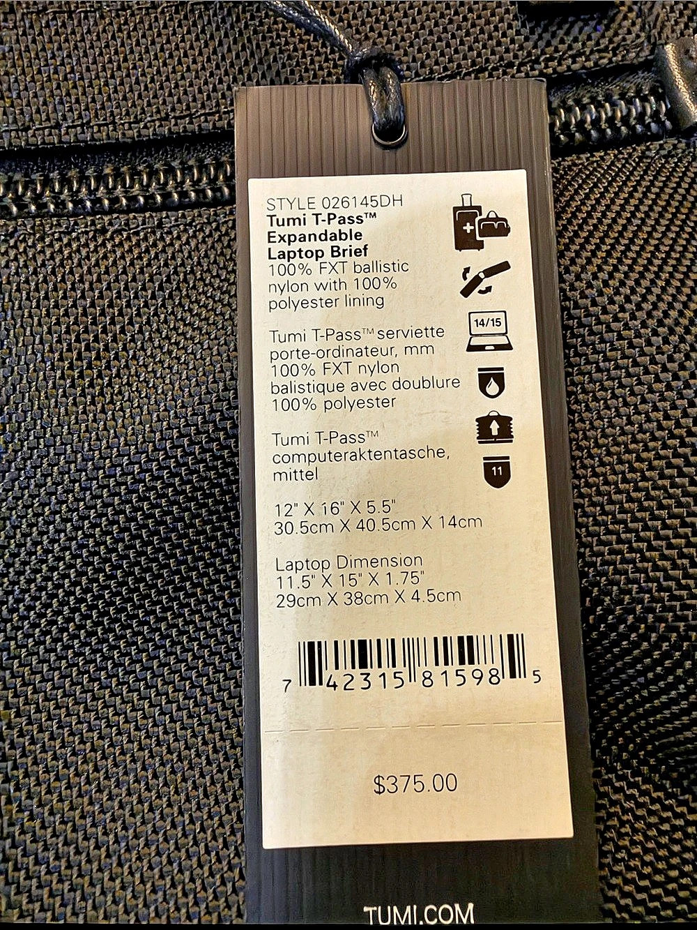 Tumi T-Pass Expandable Laptop Brief Pack Expandable Laptop Brief Pack NWT in